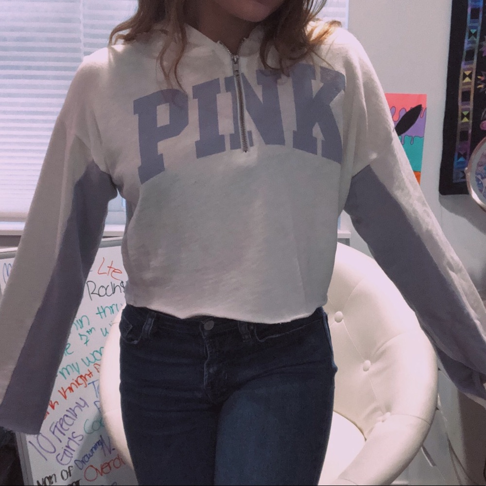 Pink VS Cropped Half-Zip Hoodie